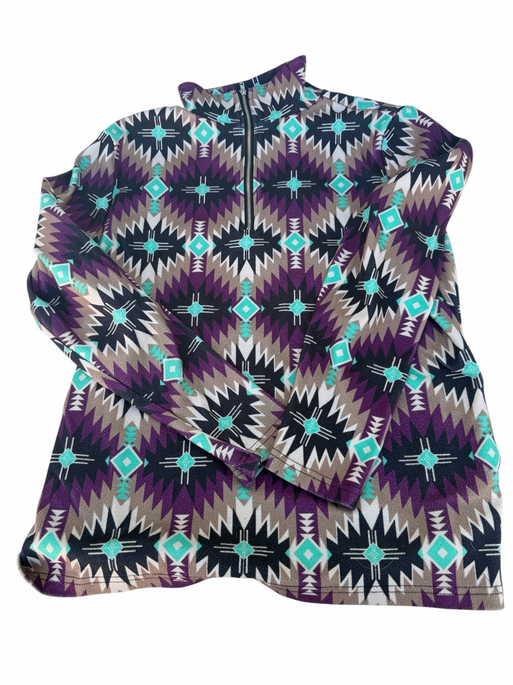 Aztec Print Purple Zip-Front Teddy Jacket with Teal Accents